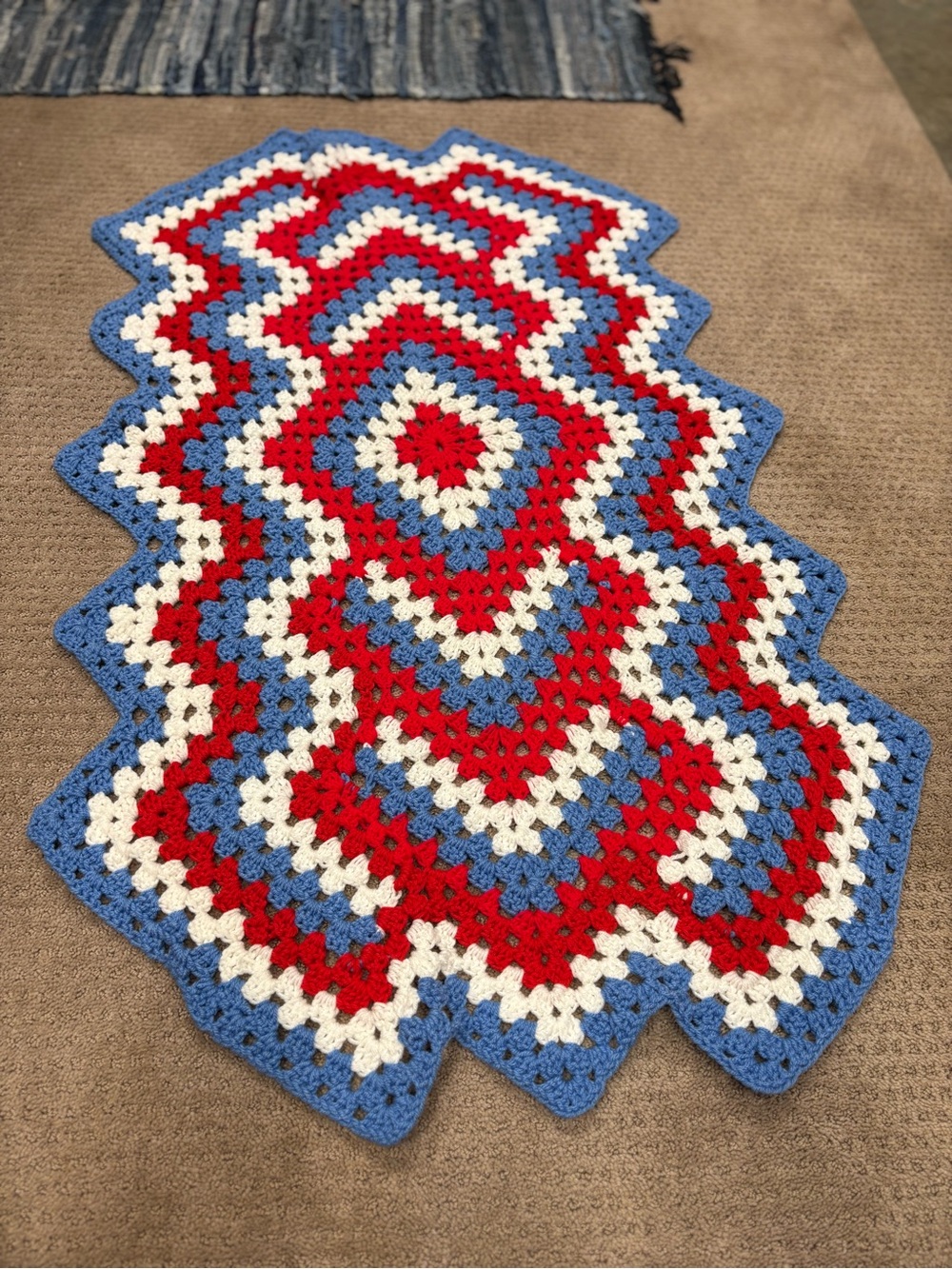 Hand Crafted Red White and Blue Crochet Table Runner 45x 30.5